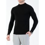 Italyan Stil Slim Fit Erkek Yarım Boğazlı Triko Kazak Siyah T13601