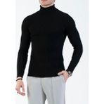 Italyan Stil Slim Fit Fitilli Boğazlı Triko Erkek Kazak Siyah T10622