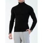 Italyan Stil Slim Fit Fitilli Boğazlı Triko Erkek Kazak Siyah T13148
