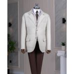 Italyan Stil Slim Fit Kapitone Düğmeli Çıkma Yakalı Erkek Mont Bej T14772 - 3XL