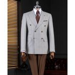 Italyan Stil Slim Fit Kruvaze Ceket Pantolon Kombin Takım Elbise Gri 14661
