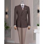 Italyan Stil Slim Fit Kruvaze Ceket Pantolon Kombin Takım Elbise Kahverengi T14657