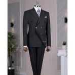 Italyan Stil Slim Fit Kruvaze Ceket Pantolon Takım Elbise Antrasit T14464