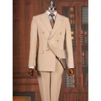 Italyan Stil Slim Fit Kruvaze Ceket Pantolon Takım Elbise Bej T14856