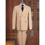 Italyan Stil Slim Fit Kruvaze Ceket Pantolon Takım Elbise Bej T14863 - 52