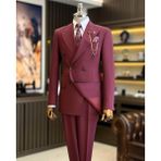 İtalyan stil slim fit kruvaze ceket pantolon takım elbise bordo T12596 - 46
