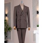 Italyan Stil Slim Fit Kruvaze Ceket Pantolon Takım Elbise Kahverengi T14622