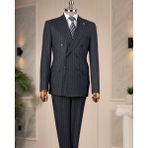 Italyan Stil Slim Fit Kruvaze Ceket Pantolon Takım Elbise Lacivert T14767 - 46