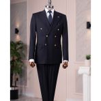 Italyan Stil Slim Fit Kruvaze Ceket Pantolon Takım Elbise Lacivert T14866 - 52