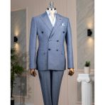 Italyan Stil Slim Fit Kruvaze Ceket Pantolon Takım Elbise Mavi T14467 - 48