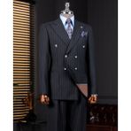 Italyan Stil Slim Fit Kruvaze Ceket Pantolon Takım Elbise Siyah T14294 - 46