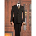 Italyan Stil Slim Fit Kruvaze Ceket Pantolon Takım Elbise Siyah T14865