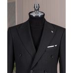 Italyan Stil Slim Fit Kruvaze Ceket Pantolon Takım Elbise Siyah T14907 - 50