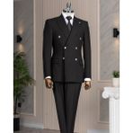 Italyan Stil Slim Fit Kruvaze Ceket Pantolon Takım Elbise Siyah T14981 - 46