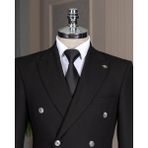 Italyan Stil Slim Fit Kruvaze Ceket Pantolon Takım Elbise Siyah T14981 - 56
