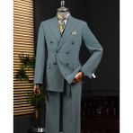 İtalyan stil slim fit kruvaze ceket pantolon takım elbise yeşil T14118 - 52