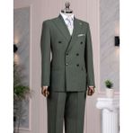 İtalyan stil slim fit kruvaze ceket pantolon takım elbise yeşil T14486 - 50