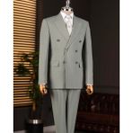 Italyan Stil Slim Fit Kruvaze Ceket Pantolon Takım Elbise Yeşil T14858 - 54