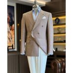 Italyan Stil Slim Fit Kruvaze Erkek Ceket Kahverengi T12628 - 48