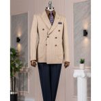 Italyan Stil Slim Fit Kruvaze Erkek Tek Ceket Kahverengi T14284 - 50