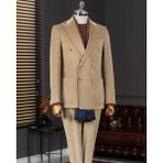Italyan Stil Slim Fit Kruvaze Kadife Ceket Pantolon Takım Elbise Camel T14975 - 58