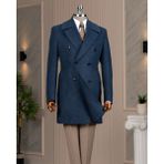 Italyan Stil Slim Fit Kruvaze Kaşe Yan Cepli Erkek Kaban Lacivert T14987 - 58