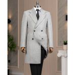 Italyan Stil Slim Fit Kruvaze Yün Karışımlı Kaşe Erkek Kaban Gri T15007 - 58