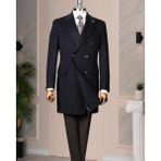 Italyan Stil Slim Fit Kruvaze Yün Karışımlı Kaşe Erkek Kaban Lacivert T14691