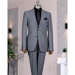 İtalyan stil slim fit mono yaka ceket pantolon takım elbise antrasitl T14367 - 46