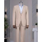 Italyan Stil Slim Fit Mono Yaka Ceket Pantolon Takım Elbise Bej T14471 - 54
