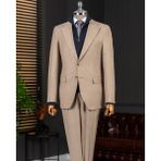 Italyan Stil Slim Fit Mono Yaka Ceket Pantolon Takım Elbise Bej T14764 - 46