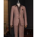 Italyan Stil Slim Fit Mono Yaka Ceket Pantolon Takım Elbise Bordo T14362 - 46