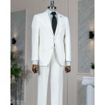 Italyan Stil Slim Fit Mono Yaka Ceket Pantolon Takım Elbise Ekru T14240 - 52