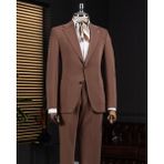 Italyan Stil Slim Fit Mono Yaka Ceket Pantolon Takım Elbise Kahverengi T14012 - 48