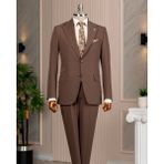 Italyan Stil Slim Fit Mono Yaka Ceket Pantolon Takım Elbise Kahverengi T14747 - 48
