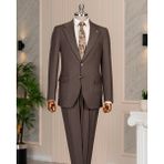Italyan Stil Slim Fit Mono Yaka Ceket Pantolon Takım Elbise Kahverengi T14761 - 48