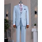 Italyan Stil Slim Fit Mono Yaka Ceket Pantolon Takım Elbise Mavi T14238 - 48