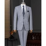 Italyan Stil Slim Fit Mono Yaka Ceket Pantolon Takım Elbise Mavi T14363 - 46