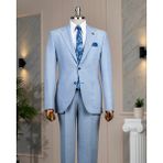 Italyan Stil Slim Fit Mono Yaka Ceket Pantolon Takım Elbise Mavi T14473 - 54