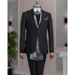 Italyan Stil Slim Fit Mono Yaka Ceket Pantolon Takım Elbise Siyah T14750 - 46
