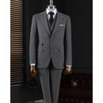 Italyan Stil Slim Fit Mono Yaka Ceket Yelek Pantolon Takım Elbise Gri T14753 - 46
