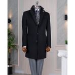 Italyan Stil Slim Fit Mono Yaka Yün Karışımlı Kaşe Erkek Kaban Siyah T14689 - 56