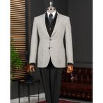 Italyan Stil Slim Fit Mono Yaka Yünlü Erkek Tek Ceket Gri T14953 - 46