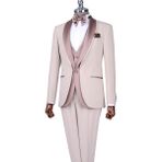 Italyan Stil Slim Fit Şal Yaka Ceket Yelek Pantolon Damatlık Set Bej T13690 - 48