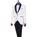Italyan Stil Slim Fit Şal Yaka Ceket Yelek Pantolon Damatlık Set Beyaz T13694 - 46