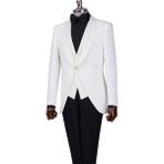 Italyan Stil Slim Fit Şal Yaka Ceket Yelek Pantolon Damatlık Set Beyaz T13695 - 50