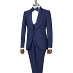 Italyan Stil Slim Fit Şal Yaka Ceket Yelek Pantolon Damatlık Set Lacivert T13693 - 58