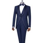 Italyan Stil Slim Fit Şal Yaka Ceket Yelek Pantolon Damatlık Set Lacivert T13696 - 52