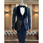 İtalyan stil slim fit şal yaka ceket yelek pantolon damatlık set siyah T12571 - 54