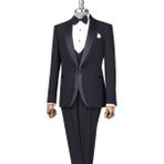 Italyan Stil Slim Fit Şal Yaka Ceket Yelek Pantolon Damatlık Set Siyah T13691 - 58